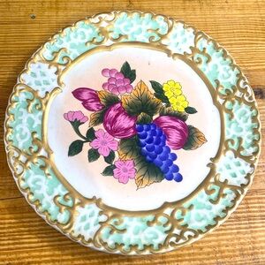 Vintage Hand-Painted Decorative Porcelain Plate Floral & Fruit Design